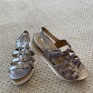 Silver leather platform sandals